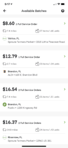 Screenshot of the Instacart App - Available Batches